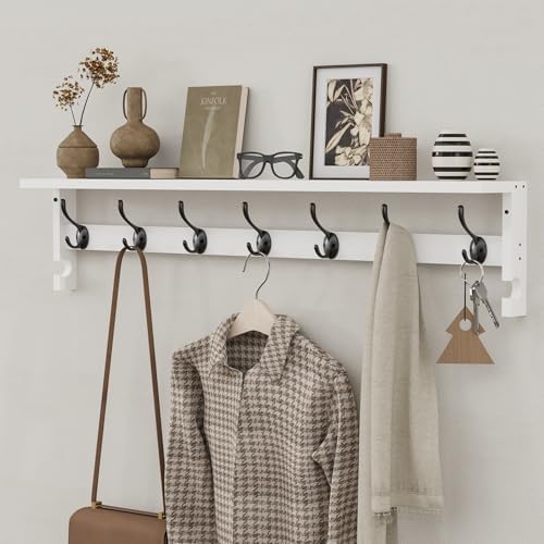 AMBIRD Coat Rack Wall Mount, 35 Inch Large Coat Hooks Wall Mounted with 7 Dual Metal Hooks and 2 Side Hooks, Wall Hooks with Shelf in Entryway, Kitchen, Living Room, Bathroom, Bedroom (White) - Image 7