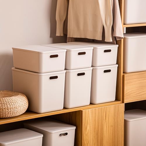 Plastic Storage Bins with lids,Storage Baskets,Container with handle,Storage Organizer Bins for Shelves,Office,Bedrooms,Closets, Cabinets(Gray, 3M) - Image 6