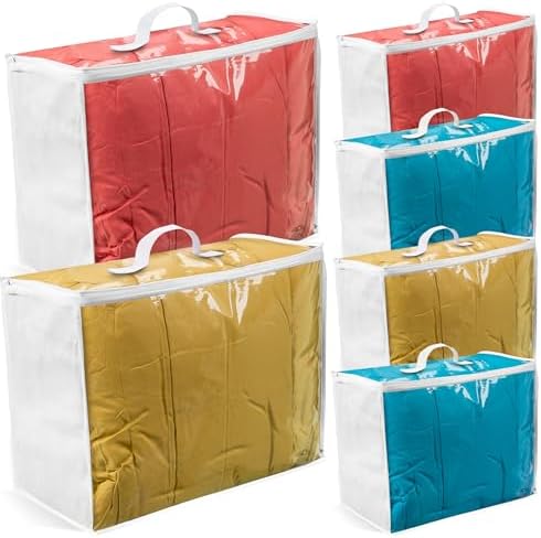 VitalUp Clear Plastic Storage Bag with Zipper, Foldable Moving Bag for Comforters, Blankets, Bedding, Storage Containers, Breathable, Durable Clothes and Duvet Closet Organizers, 6-pack 18x15x9 by Vitalup