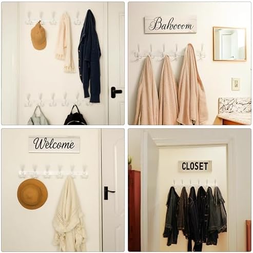 Dseap Coat Rack Wall Mount 24 Inch, Heavy Duty 12-Gauge Base vs Flimsy 1mm, Double-Thick Solid Anti-Snap Hooks, Stainless Steel 6-Hook Hanger Organizer for Clothes Hat Closet Entryway, White - Image 6