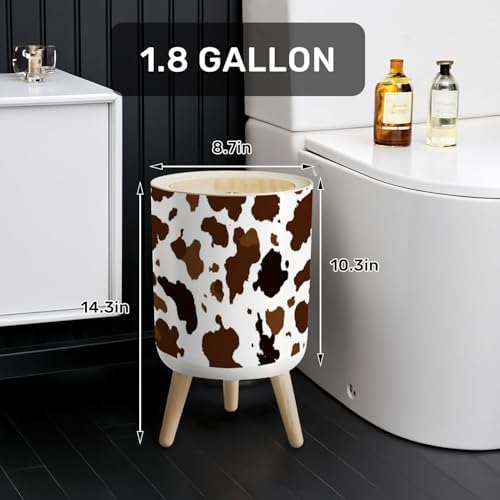 Trash Can with Lid Cow Skin Seamless Print Animal Hide Brown Spots White Mammals Fur Small Garbage Can with Legs Waste Bin Press Cover Wastebasket for Kitchen Bathroom Living Room 7L/1.8 Gallon - Image 2