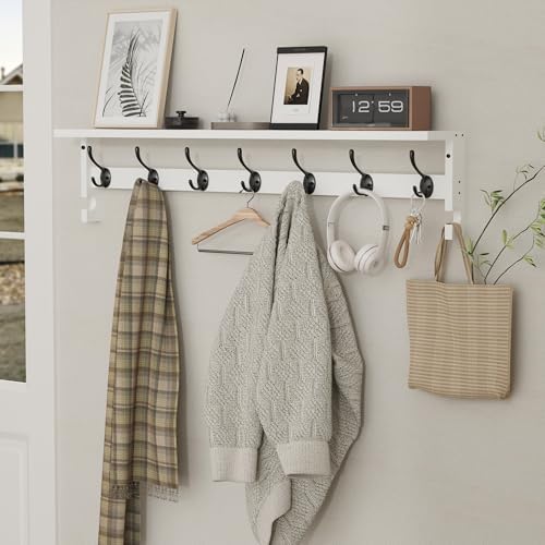 AMBIRD Coat Rack Wall Mount, 35 Inch Large Coat Hooks Wall Mounted with 7 Dual Metal Hooks and 2 Side Hooks, Wall Hooks with Shelf in Entryway, Kitchen, Living Room, Bathroom, Bedroom (White) - Image 2