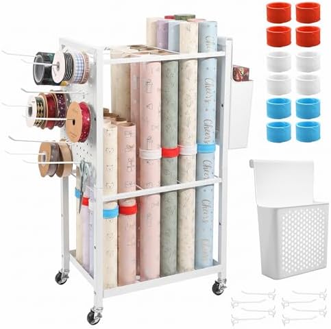 Adjustable Wrapping Paper Organizer Cart with Hooks & Slap Bands by EssenHome