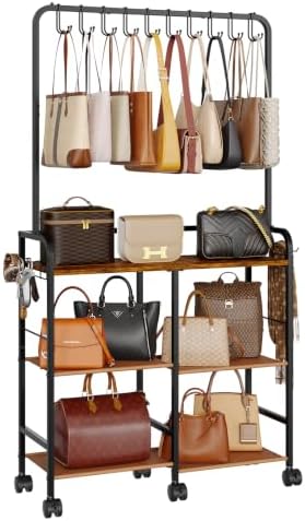Purse Organizer with Wheels, Large Capacity Handbag Storage Rack for Closet by Hayexiha