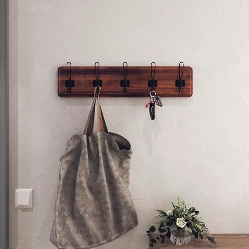 HBCY Creations Dark Wash Brown Rustic Coat Rack Wall Mount with 5 Hooks, Solid Pine Wood 24 inch Wall Hooks for Entryway, Mudroom, Hallway, Bathroom - Vintage Farmhouse Style Wall Mounted Towel Rack - Image 6