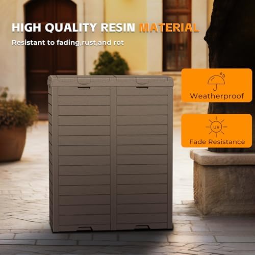 62-Gallon Outdoor Trash Can with lid, Waterproof, UV-Resistant Resin Garbage Can, Lockable Lid and Drip Tray, Animal-Proof, for Patio, Kitchen, Backyard and Deck - Image 2