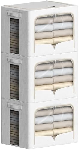 FHSQX 3 Pack Clothes Storage Bins, Cream White, 16.5x12.2x12.2inch by FHSQX