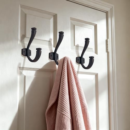 CHIVS (5 Pack Coat and Hat Wall Hooks Double Hooks for Hanging ，Oil-Rubbed Bronze Towel Hooks，Wall Mount ，Hanger Backpack, Purse, Bag, Towel Organization Decorative Wall Hooks - Image 5