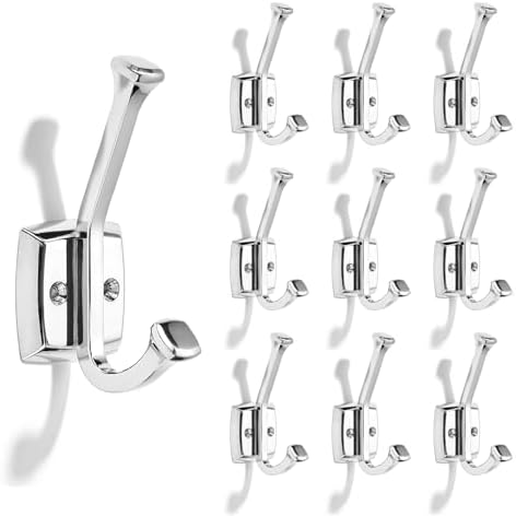 10 Pack 4-3/4 inch Polished Chrome Coat Hooks, Wall Mounted with Screws Suitable for Hanging Keys, Bath Towel, Bags, Hats, etc. Square Zinc Alloy mudroom Hooks by CABDM