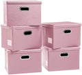 PRANDOM Large Stackable Storage Bins with Lids [5-Pack] Leather Fabric Foldable Storage Boxes Organizer Containers Baskets Cube with Cover for Bedroom Closet Office Nursery Pink (17.7x11.8x11.8) by Prandom