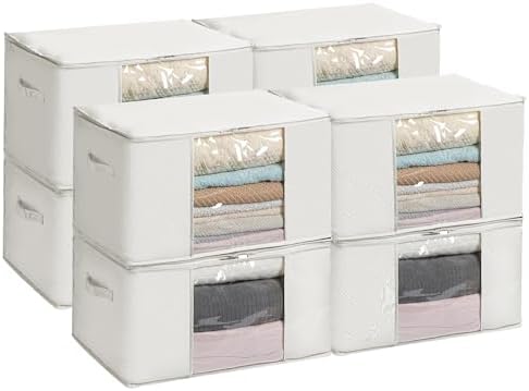 TYEERS Large Storage Bags with Zipper and Clear Window, Cotton Blended Fabric Storage Containers for Seasonal Clothes and Bedding, 23.6x15.7x13.8 Inches, 8-Pack, Beige by StorageOrganization