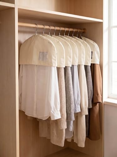 Cotton Shoulder Garment Bags with 2" Gusset, Breathable Clothes Dust Covers with Clear PVC Pocket, Reusable Washable Protectors for Suit, Coat, Dress, Closet Storage & Travel (4 Pake) - Image 7