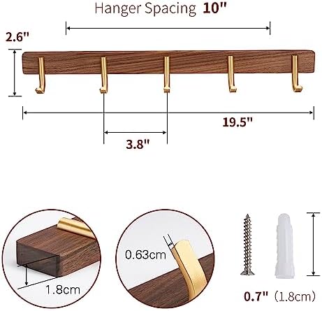 Wall Mounted Coat Rack, 5 Hooks - J Shape - Image 2