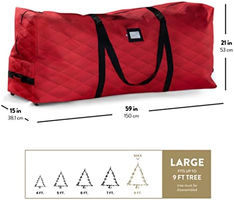 ZOBER 600D Oxford Fabric Large Rolling Christmas Tree Storage Bag - Fits 9 Ft Artificial Trees - Waterproof Christmas Tree Bag For Storage Box For Xmas, Durable Handles and Wheels - Quilted Red - Image 6