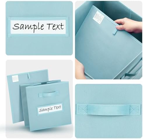 11x11 storage cube bins (Set of 10) Foldable Fabric storage cubes with 10 Labels Window Cards & a Pen,11 inch cube storage bin,Closet Organizers for Shelves,Cubby Organizer Boxes,Blue - Image 3