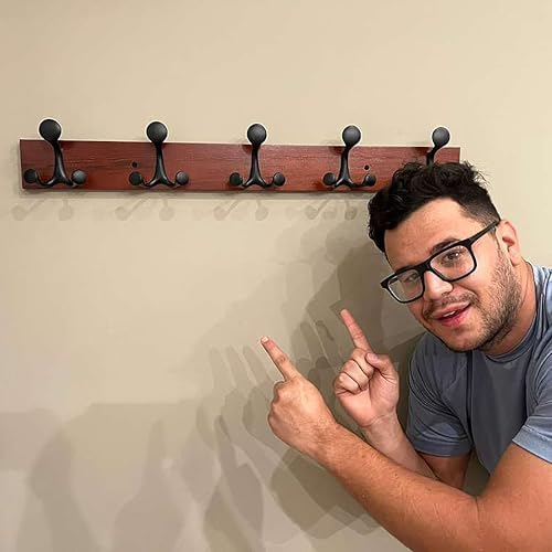 SKOLOO 24-Inch Cherry Wood Coat Rack Wall Mount with 5 Triple Hooks - Ideal for Family Entrances, Classrooms, and Pet Supplies Storage - Perfect Coat Hooks for Wall - Image 4