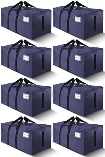 HOMESURE8 Pack 40 Gal Large Strong Moving Bags with Zippers & Carrying Handles - Water-Resistant - Heavy Duty Storage Tote for Space Saving, Fold Flat, Alternative to Moving Box (Blue) by HOMESURE