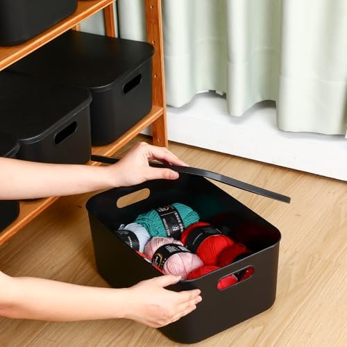 Hoolerry 8 Pieces Storage Bins, 13.8 x 9.8 x 5.9 Inch, Black - Image 6