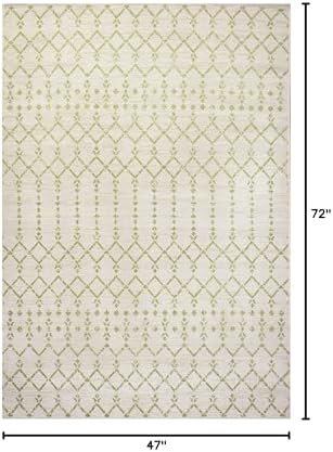 Eyely Moroccan Textured Weave Area Rug 4X6 Cream/Green, Indoor Outdoor Rug - Image 2