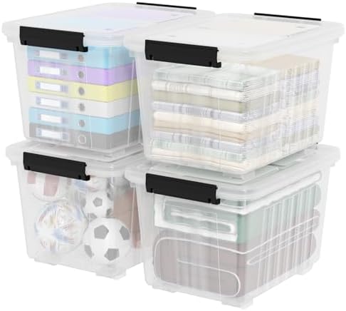 4-Pack 50 Quart Plastic Storage Bin, Stackable Wheeled Box, Clear - Image 4