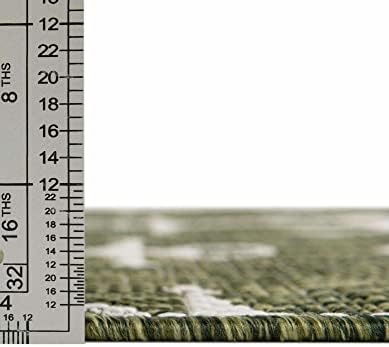Unique Loom Outdoor Coastal Collection Area Rug - Ahoy (5' 3" x 7' 10" Oval, Green/ Ivory) - Image 2