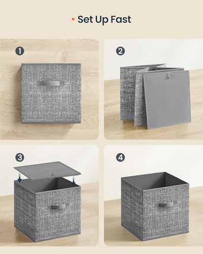 SONGMICS HOME Foldable Storage Cubes Set of 10, Fabric Shelf Organizer Bins with Handles, Closet Storage Boxes for Clothes, 13.2 x 13.2 x 13.2 Inches, Gray - Image 7