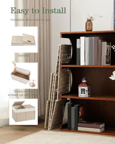 SETVSON Storage Basket with Lid 160L Wicker Baskets Storage Light Khaki - Image 4