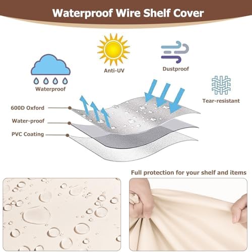 Rileytee Wire Shelf Cover,Heavy Duty 600D Dustproof Waterproof Shelf Covers for Wire Shelving,Outdoor Storage Rack Cover for Rack with Zipper,60"W x 18"D x 72"H,(Beige & Brown) - Image 6