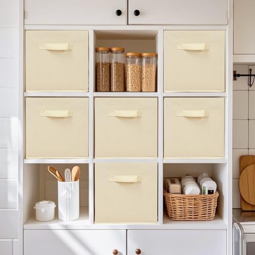 Storage Bins, 11 Inch Fabric Storage Cubes, Collapsible Cube Storage Box, Fabric Closet Organizers with Handle for Home, Office, Cabinet, Closets, Bedroom, Living Room, Beige, 40 Set - Image 5