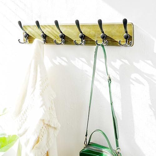 Dseap Coat Rack Wall Mounted - 24" Long 6 Tri Hooks, Heavy Duty Wooden Wall Coat Hanger Coat Hook for Clothes Hat Jacket Clothing, Weathered Green and Black, Pack of 2 - Image 7