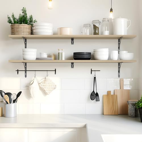 Kaboon 55 inch Long 10 inch Deep Floating Shelves for Wall Set of 2, Large Open Shelves Wall Mounted, Space Saving Home and Commercial Use, Oak/Grey Tone - Image 6