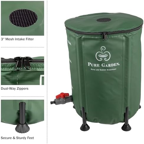 Rain Barrel - 13.2-Gallon/50-Liter Collapsible Water Container for Catching Rainwater - Portable Water Tank with Outflow Valve by Pure Garden (Green) - Image 2