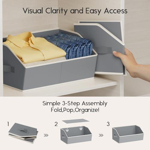 Homsorout Large Closet Organizers and Storage Bins - 8 Pack Trapezoid Storage Baskets for Shelves, Foldable Fabric Baskets with Handles Ideal for Closet, Basket, Wardrobe and Shelf Storage, Grey - Image 4