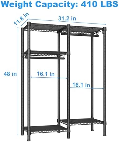 Ulif F1 Garment Rack for Kids, Baby, Students, and Children's Room, 4 Tiers Freestanding and Portable Heavy Duty Closets, Small Metal Clothes Rack with 2 Hanging Rod, 31.2" W x 11.8" D x 48" H, Black - Image 3