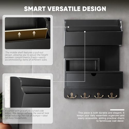 Rebee Vision Key Holder Wall Mount with Drawer for Home Decor, Black - Image 6