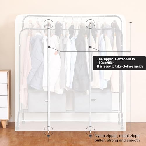 Garment Bags for Hanging Clothes, Clear Plastic Garment Bag with Zipper, Floor Drying Rack Garment Covers, Only Suitable for High and Low Double-Pole Hangers(130 * 75 * 150cm/51 * 30 * 59in) - Image 4