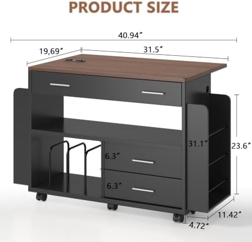 Gift Wrap Storage Cart with Foldable Drop Leaf, Crafting Table with Storage - Image 2