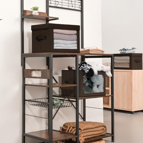 Homsorout Stackable Storage Bins with Lids - Medium Storage Box with Lids, Foldable Closet Boxes for Organizing, Wardrobe Clothes Organizer with Window, Cubes Bins for Living Room, 5 Pack, Brown - Image 4
