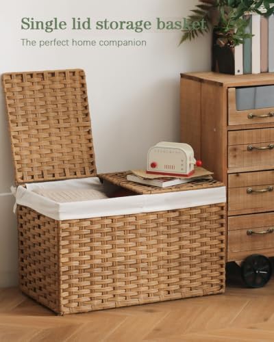 SETVSON Storage Basket with Lid, 2-Lid PE Rattan Storage Bin, Natural - Image 2