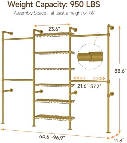 ONBRILL H3 Expandable Wall Mounted Closet System, Heavy Duty Clothing Rack - Image 2