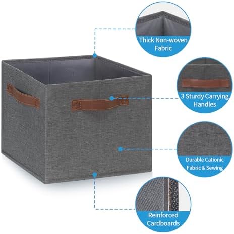 GhvyenntteS Large Fabric Storage Bins 6 Pack, 15x11x9.6 Inch Storage Baskets for Shelves, Foldable Closet Storage Bins for Shelves, Closet Organizers and Storage Boxes, Gray - Image 3