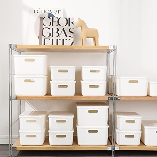 Yishyfier Plastic Storage Baskets Bins Boxes With Lids,Organizing Container White Storage Organizer Bins For Shelves Drawers Desktop Playroom Classroom Office,6-Pack(4M+2S) - Image 4