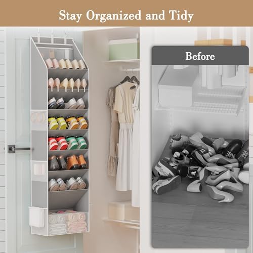 Criusia Shoe Storage, Over the Door Shoe Organizer, Hanging Closet Shoe Storage with Large Deep Pockets, Fits 16–24 Pairs of Sneakers, Sandals, Boots, Gray - Image 2