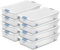 Sterilite 8-Pack Wheeled Latching Box, Plastic Under Bed Storage Bins with Lids, 56 Quart - Large Clear Stackable Tote Organizer Containers for Closet, Bedroom, Bathroom, and Office Organization by Sterilite