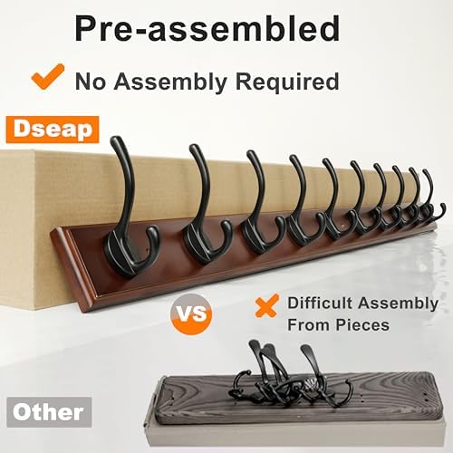 Dseap Coat Rack Wall Mounted: 10-Hooks, 38-1/4" Long, 16" Hole to Hole, Wood Coat Hooks Wall Mounted, Hook Rack, Hook Rail, Hooks for Hanging Coats, Light Walnut & Black - Image 3