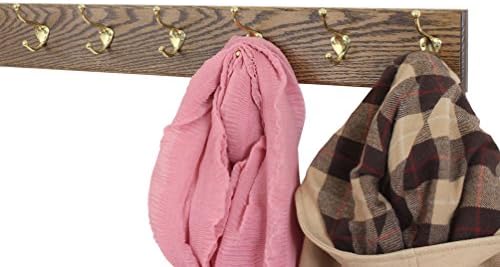 PegandRail Oak Wall Mounted Coat Rack with Solid Brass Hooks 4.5" Ultra Wide (Walnut, 36" x 4.5" with 7 Hooks) - Image 2