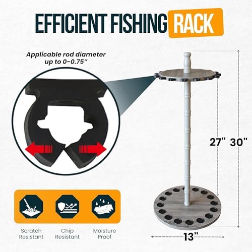 Rush Creek Creations 16-Rod Round Fishing Rod Holder for Garage, 360° Access Fishing Pole Holder for Fishing-Rods, Reels, and Gear, Securely Holds 16 Rods, Barnwood (Pack of 6) - Image 2