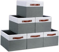 [6-Pack] Fabric Storage Bins (15x11x9.5 ) Reinforced 2.5mm Cardboard Shelf Bins with PU Leather Handles Durable Storage Baskets for Closet Organization, Toy Organizer, & Home Office White&Grey by TEMARY