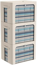 CYhom 3Pack Frame Storage Box - Clothes Storage Bin Bags Oxford Fabric Foldable Stackable Container Organizer Set with Clear Window & Carry Handles Large Capacity (Beige, Large-66L) by CYhom