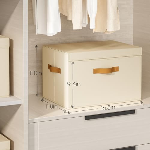 Homsorout Large Storage Bins with Lids - Front Opening Fabric Storage Bins, Flap Closet Organizer with Handles, Collapsible Boxes with Lid, Decorative Basket for Home, Dorm, 4 Pack, Beige - Image 6